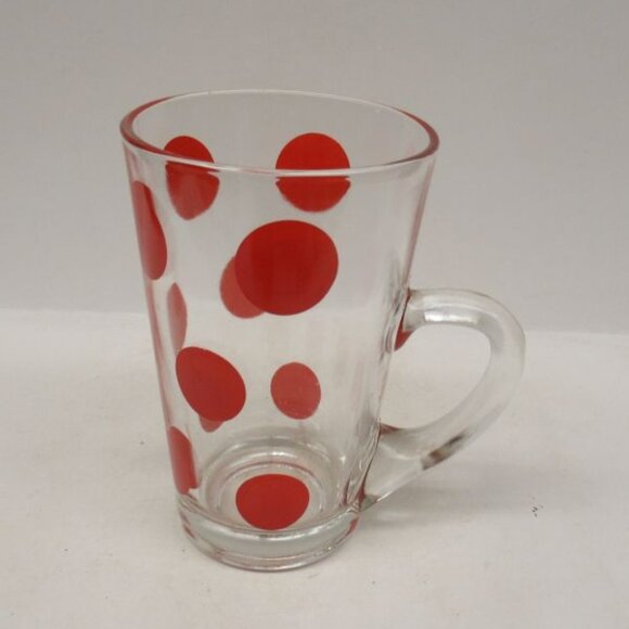 Anchor Hocking Glass Crystal with RED DOTS 5 1/4 In High Handled Cone Shaped MUG - Picture 1 of 4